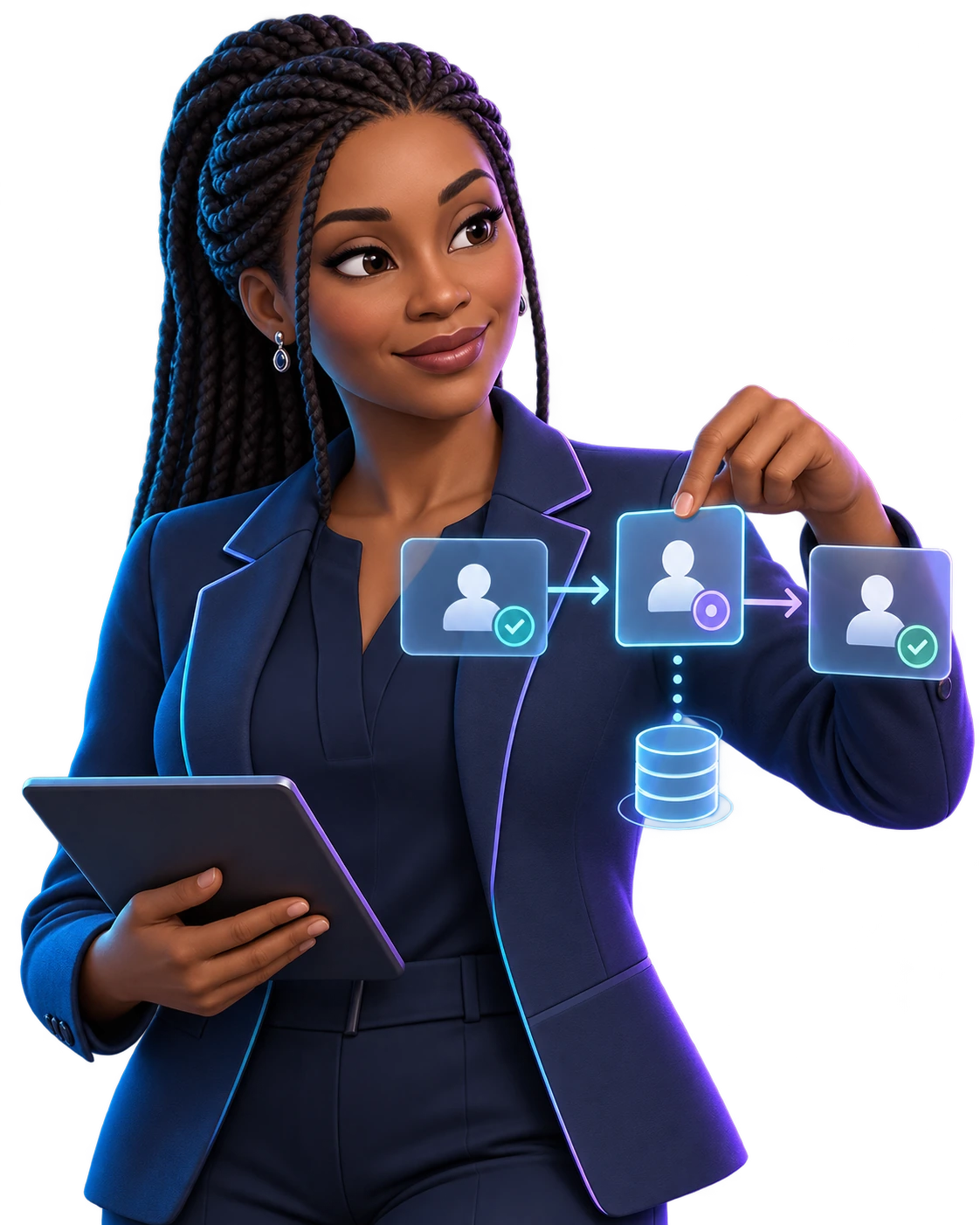 Avatar de profissional organizando conexões e registros de clientes, representando um CRM construído pela Spandia.